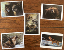 Load image into Gallery viewer, Box of 5 note cards - Call of the Wild - subjects wolves and bear.